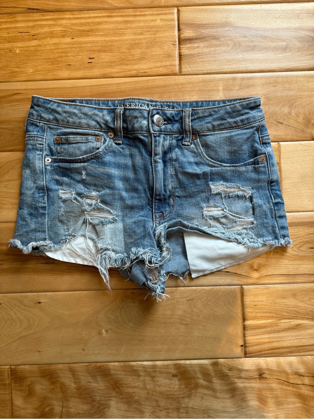 American Eagle Outfitters Blue Distressed Frayed Denim Shorts